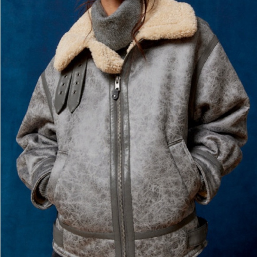 BDG Faux Leather Longline Aviator Jacket